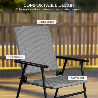 Esterno 2pcs Rattan Chair Foldable Garden Furniture w/ Armrest Grey