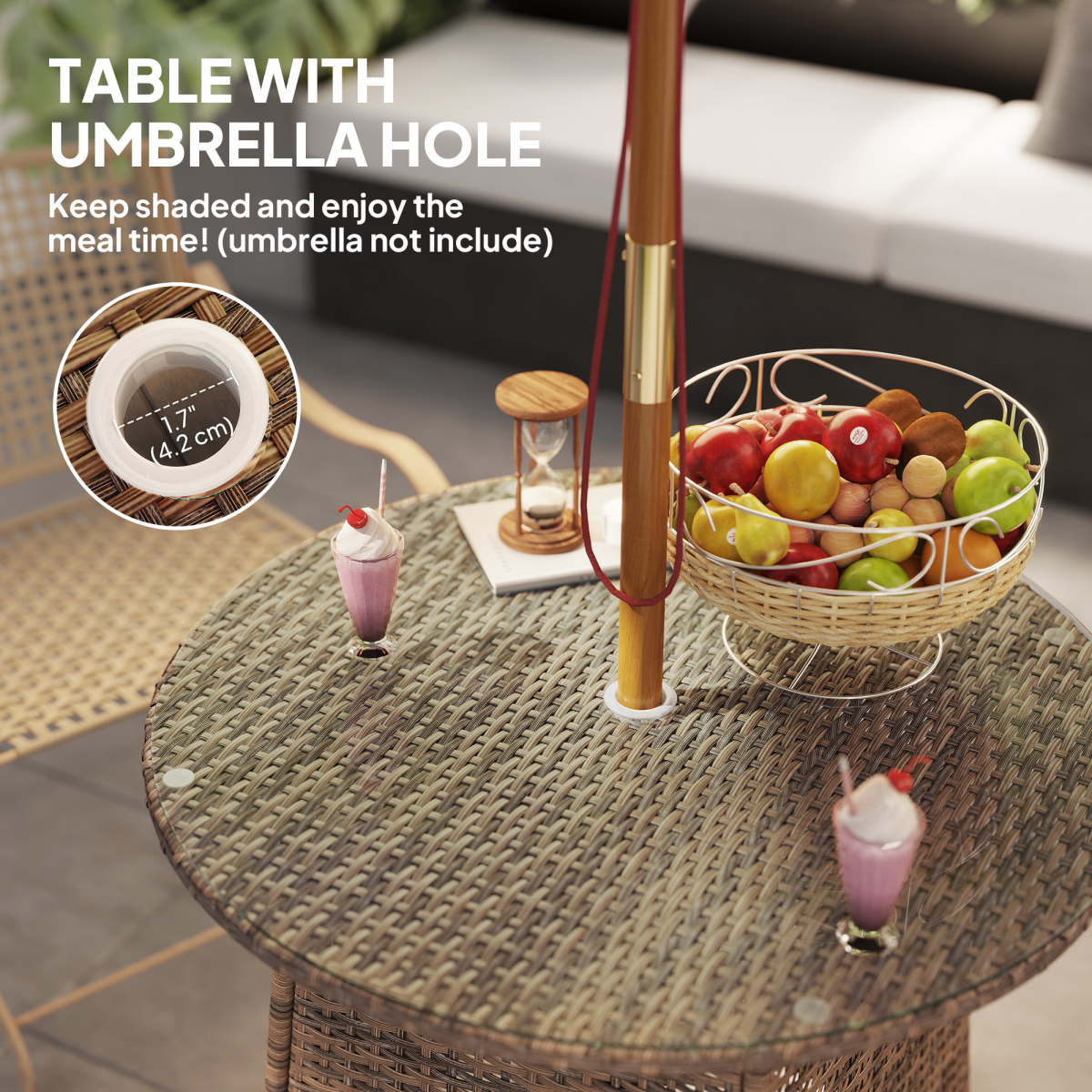 Esterno Patio Furniture Rattan Garden Table with Umbrella Hole