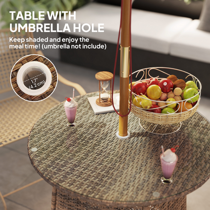 Esterno Patio Furniture Rattan Garden Table with Umbrella Hole
