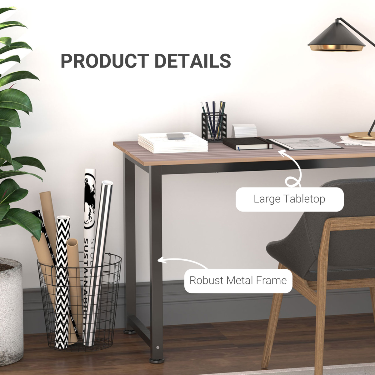 Aurora Computer Desk Dining Table Writing Table with Metal Frame