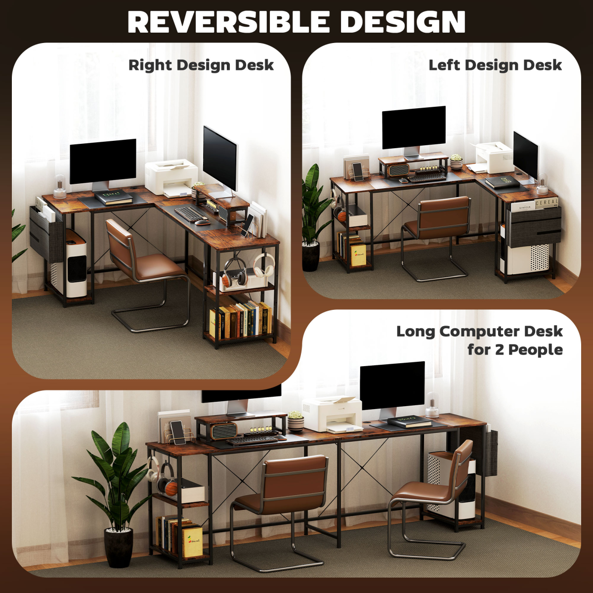 Aurora 168cm Reversible L Shaped Desk, 240cm Two Person Desk