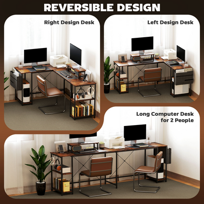 Aurora 168cm Reversible L Shaped Desk, 240cm Two Person Desk