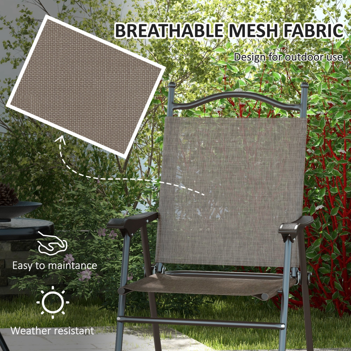Esterno Folding Chairs Set, Breathable Mesh Fabric Seat, Mixed Brown