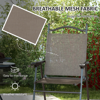 Esterno Folding Chairs Set, Breathable Mesh Fabric Seat, Mixed Brown