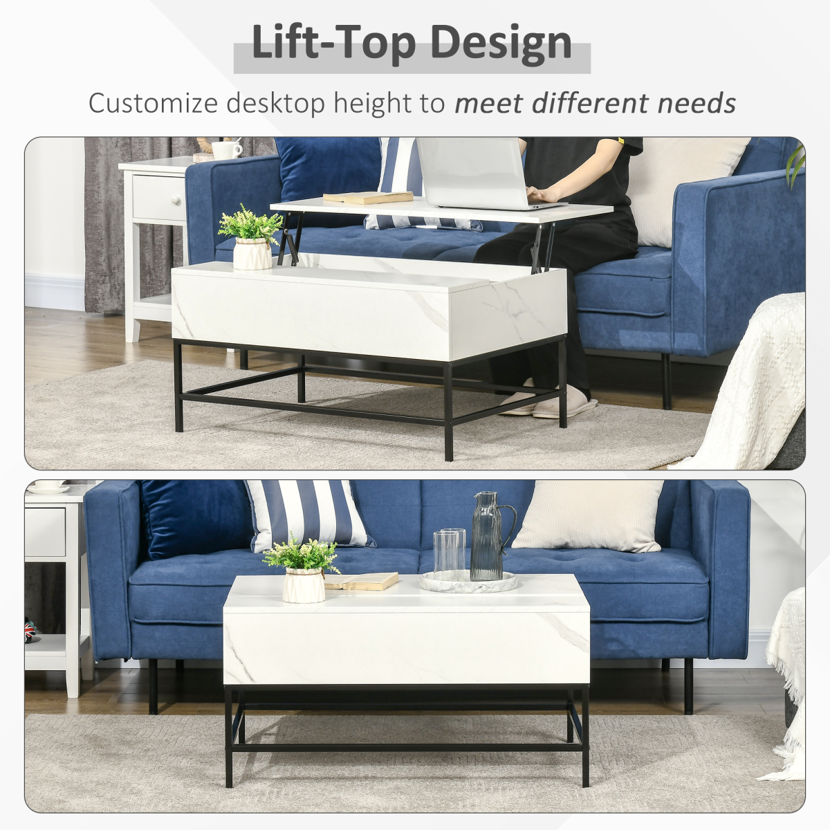 Aurora Lift Top Coffee Table W/ Hidden Storage Compartment, White