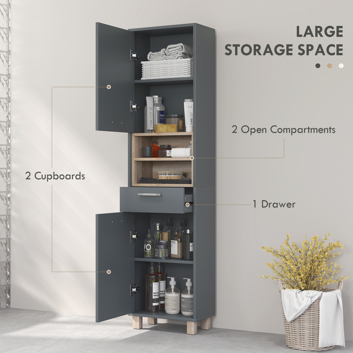 Elegant Aurora Bathroom Storage Cabinet with Open Shelves & Versatile Drawer