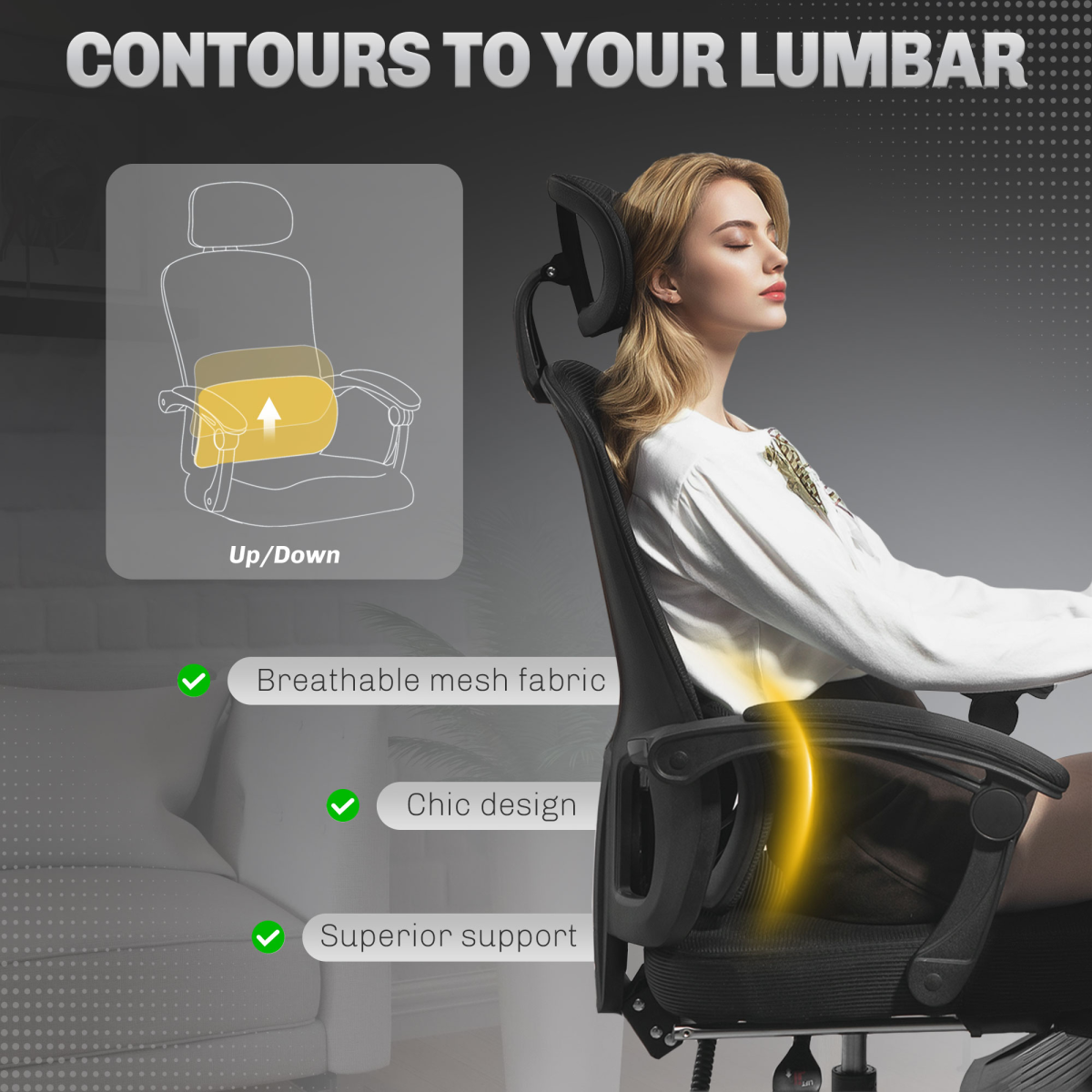 Aurora Mesh Ergonomic Office Chair with Lumbar Support, Headrest