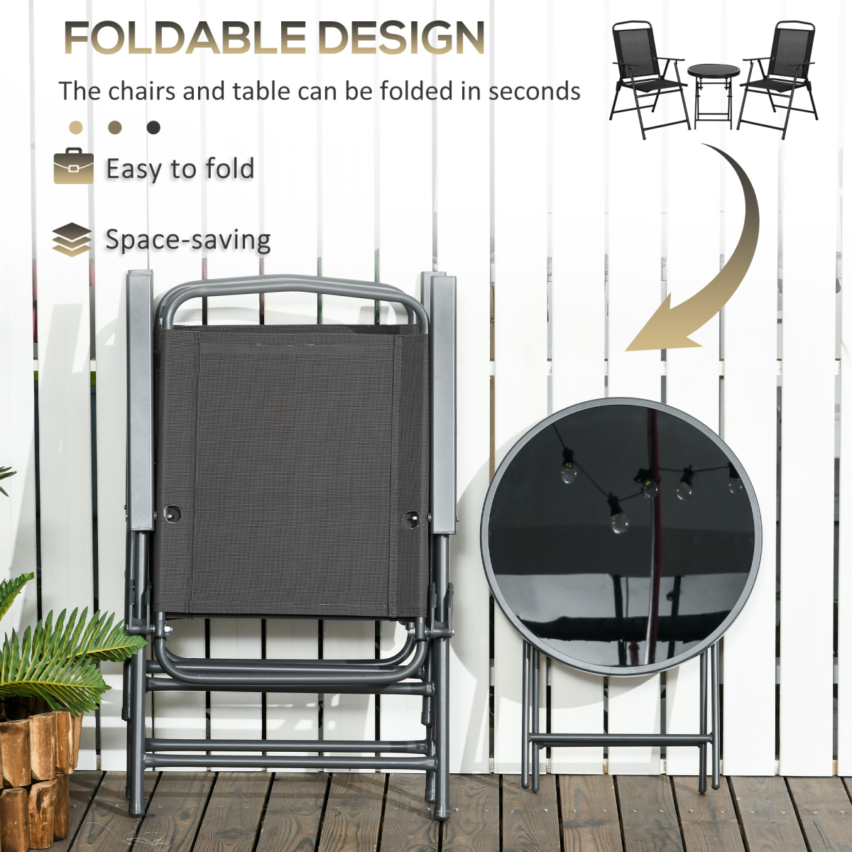 Esterno Bistro Set Folding Chairs & Coffee Table for Balcony