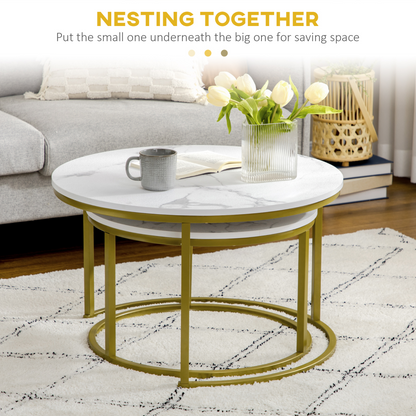 Aurora  Marble Coffee Table Set of 2, Round Nest of Tables for Living Room