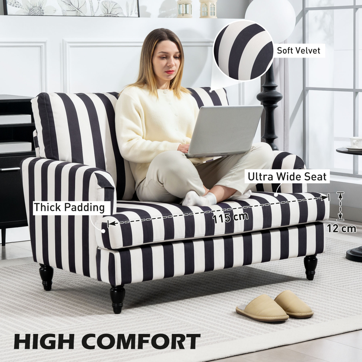 Aurora Accent Chair with Stripe, Armchair for Living Room