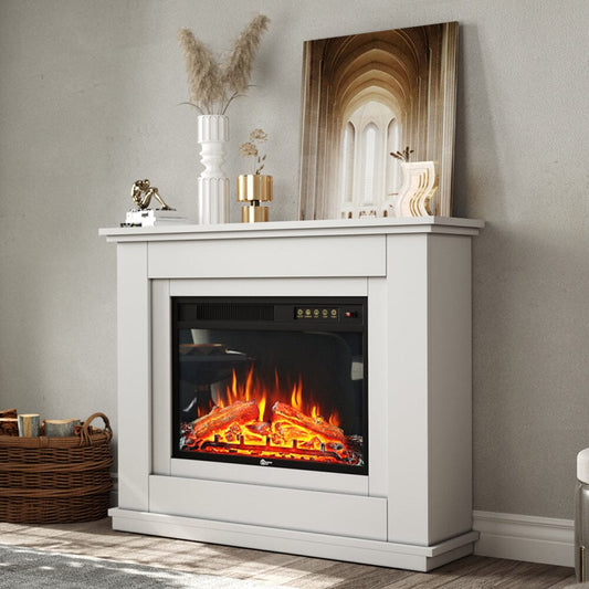 Smallbee Elegant 39-Inch Freestanding Electric Fireplace Suite with Wooden Mantel