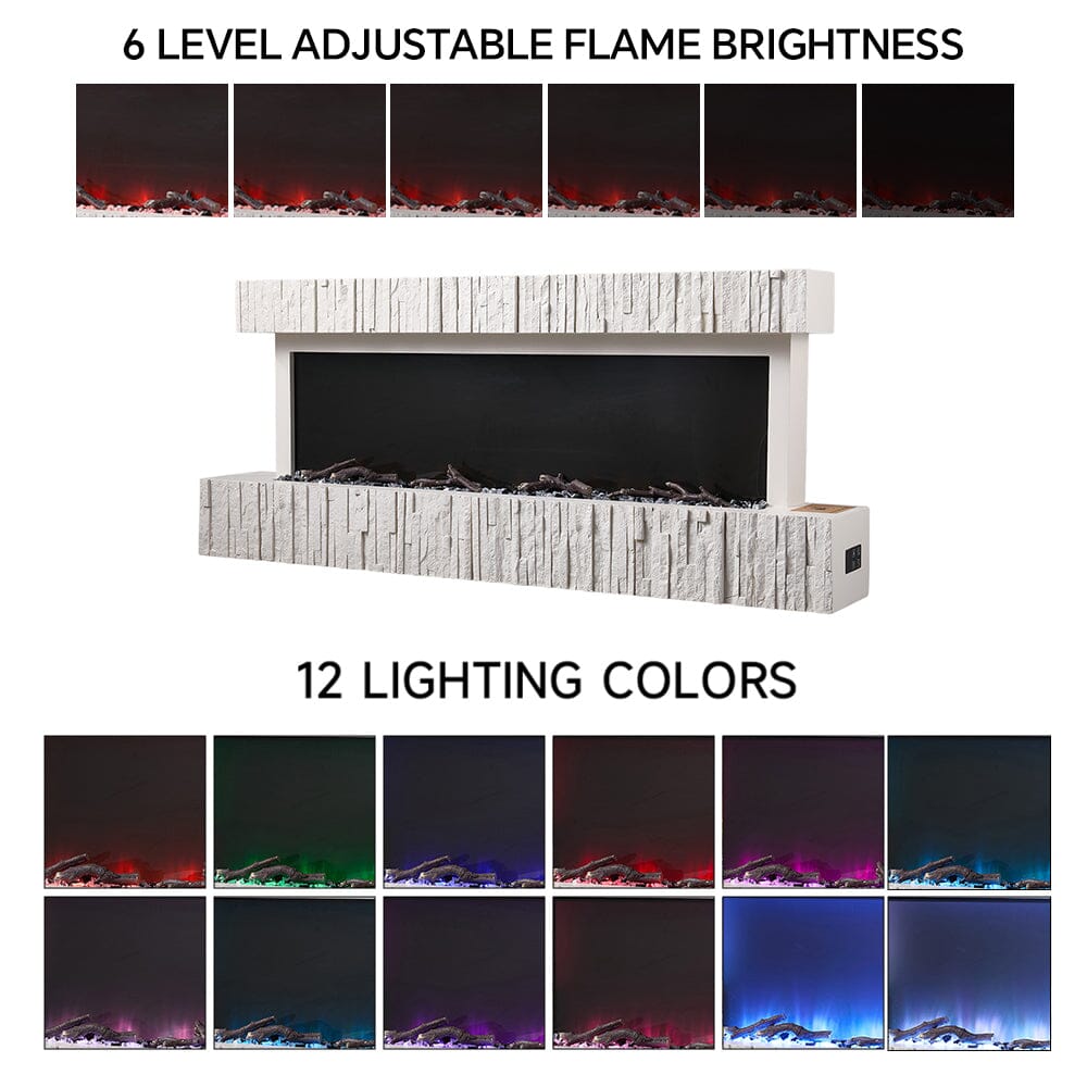 47/59 Inch Wall Mounted Electric Fireplace with Faux Stone Mantel, WiFi, Remote & LED Flames