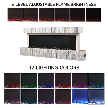 47/59 Inch Wall Mounted Electric Fireplace with Faux Stone Mantel, WiFi, Remote & LED Flames