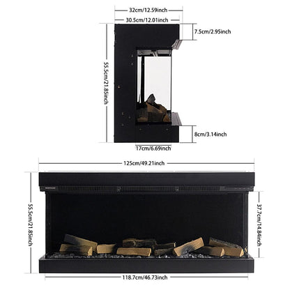 40/50/60/70-Inch 3-Sided Freestanding Electric Fireplace 12 Flame Colours and 5 Brightness Modes