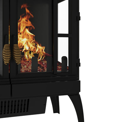 Black Freestanding Electric Fireplace Heater with Adjustable Flame Brightness