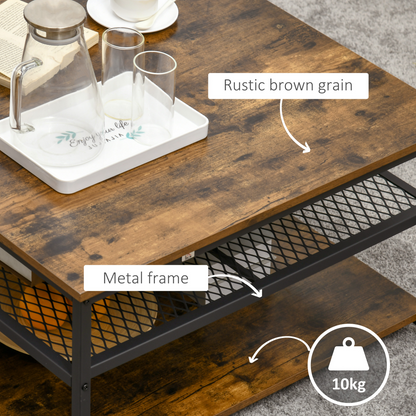 Aurora Industrial Coffee Table, Cocktail Table  Storage Shelves, Rustic Brown