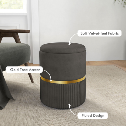 Aurora Round Pouffe, Storage Footstool with Cushioned Top, Hidden Space
