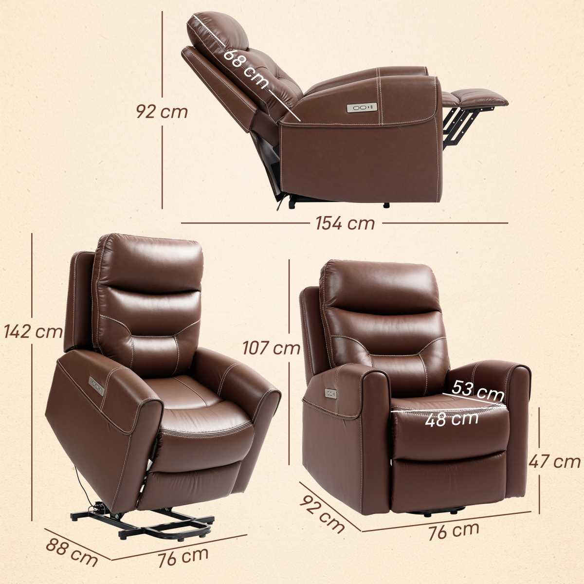 Aurora  Overstuffed Riser and Reclining Chair with USB Ports, Remote