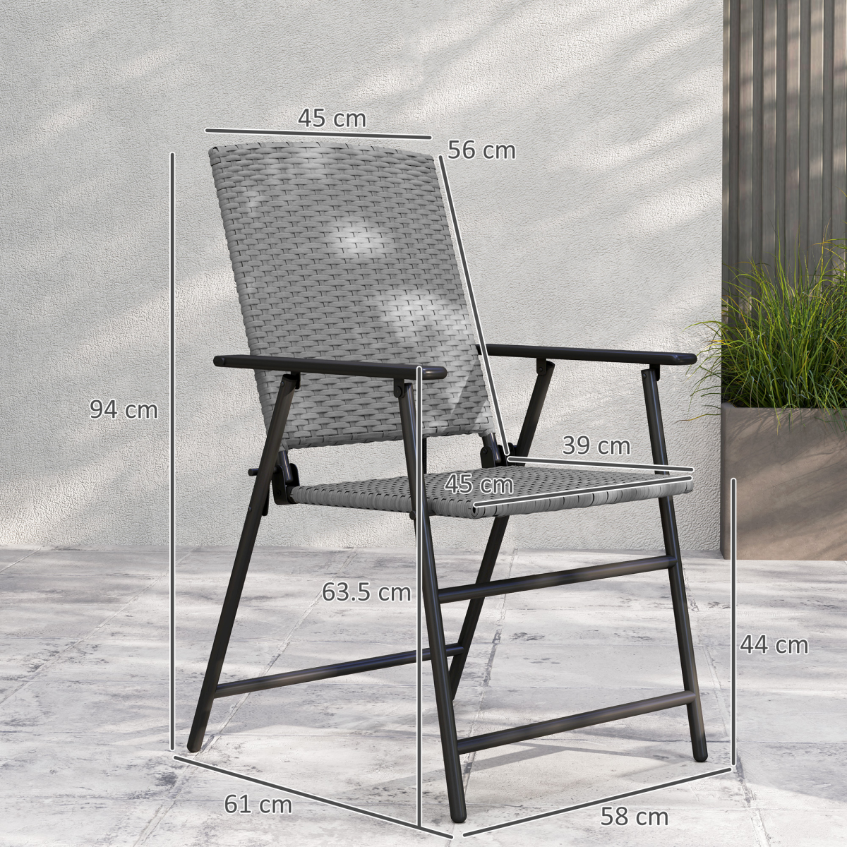 Esterno 4pcs Rattan Chair Foldable Garden Furniture w/ Armrest Grey