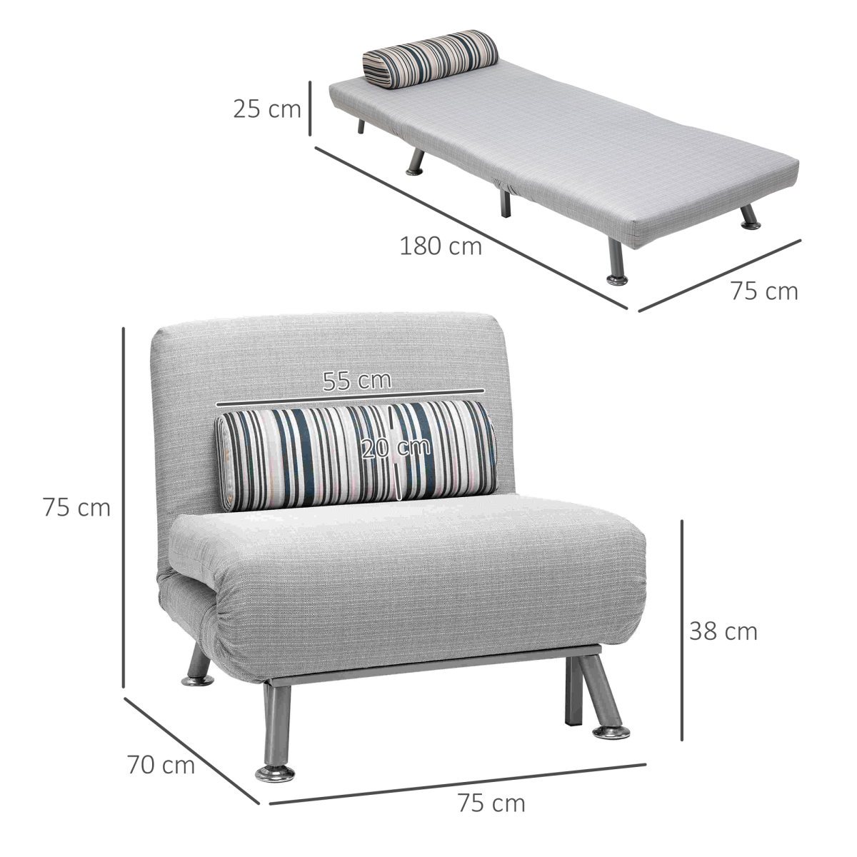 Aurora Single Folding 5 Position Convertible Sleeper Chair Bed