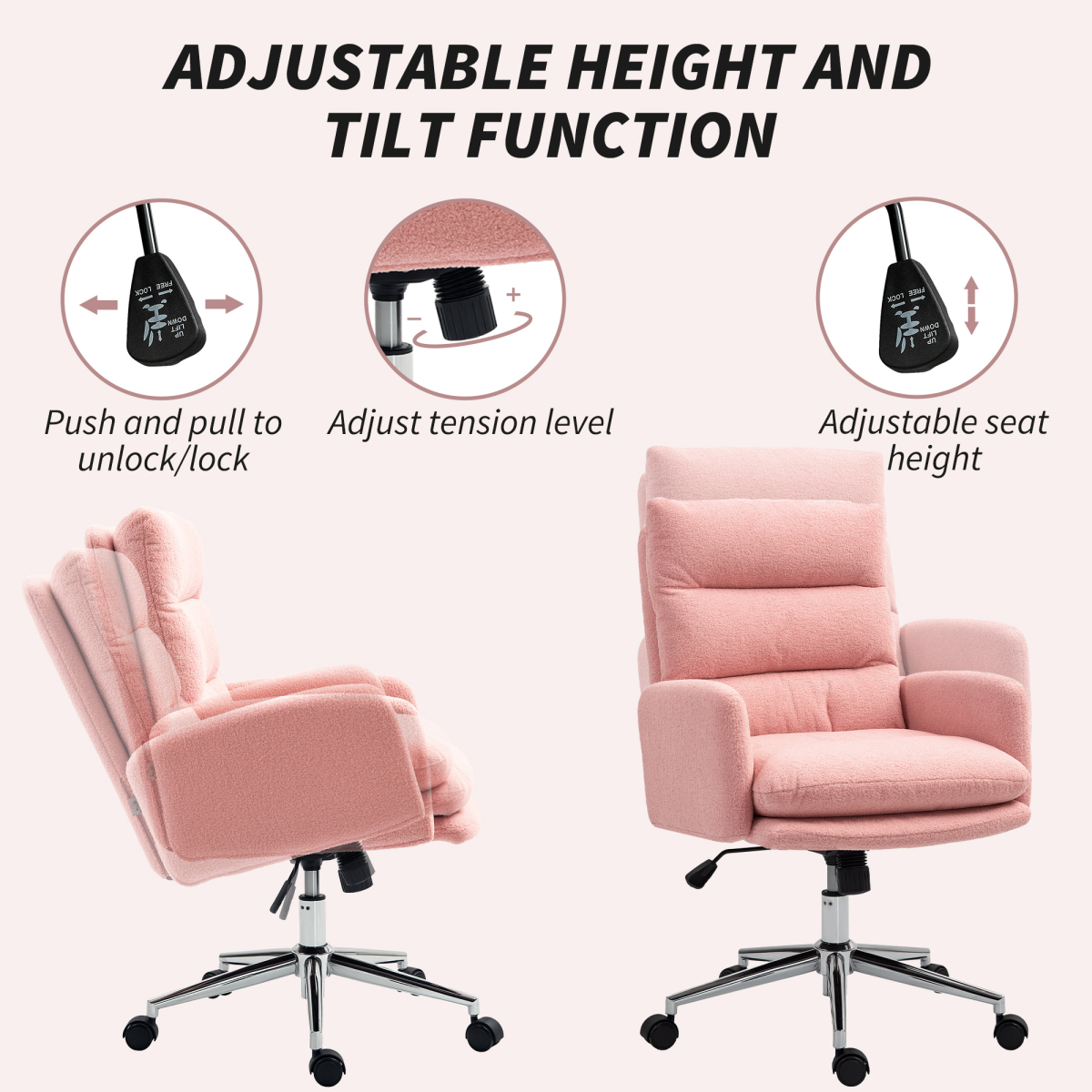 Elegant Pink Aurora Adjustable Upholstered Desk Chair for Comfort & Style