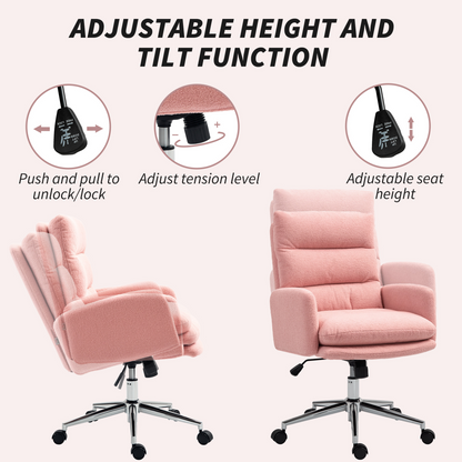 Elegant Pink Aurora Adjustable Upholstered Desk Chair for Comfort & Style