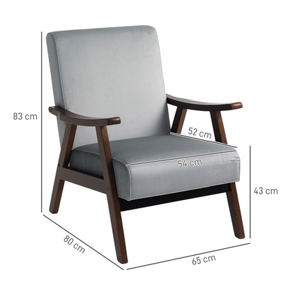 Aurora Velvet Armchair with Solid Wood Frame and Thick Padded