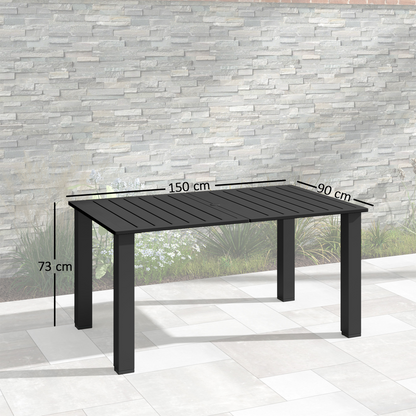 Esterno Garden Table with Parasol Hole, Slatted Metal Tabletop, Black