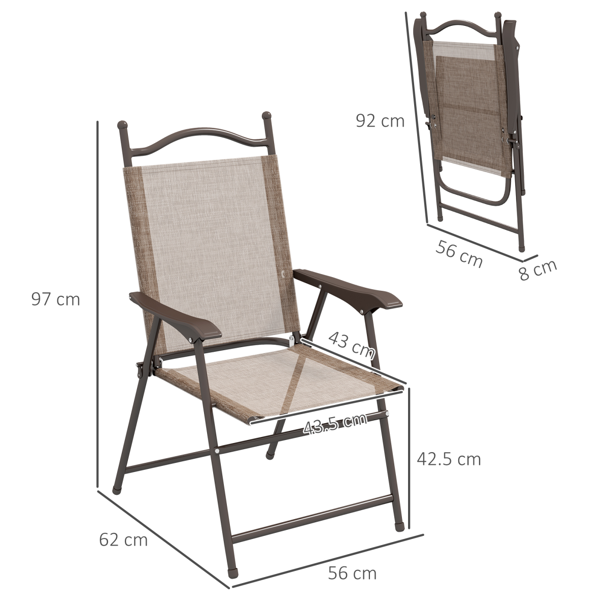 Esterno Folding Chairs Set, Breathable Mesh Fabric Seat, Mixed Brown