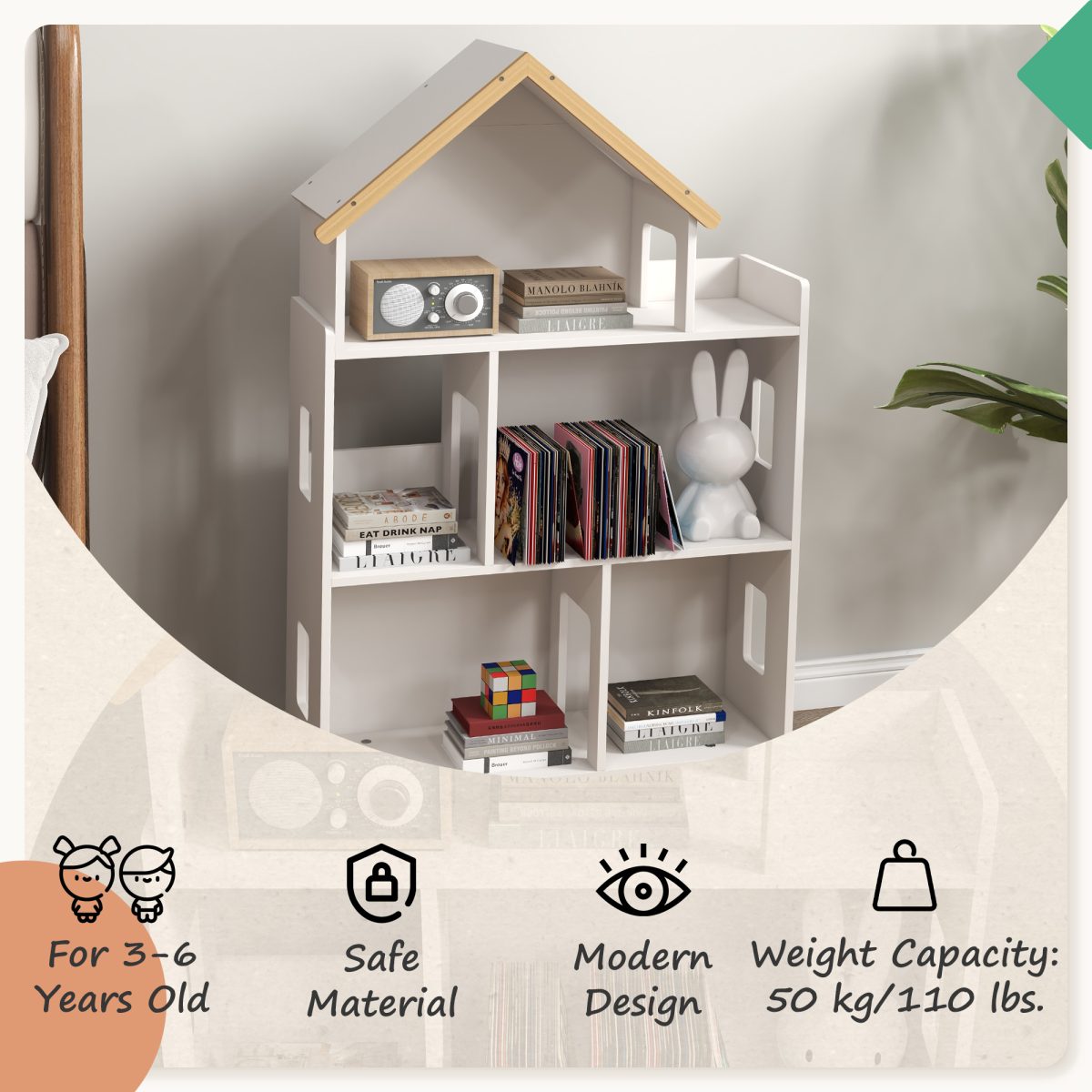 Bellaplay 3 Tier Toy Storage Shelf with 6 Cubby for Playroom, Bedroom, White