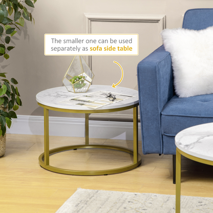 Aurora  Marble Coffee Table Set of 2, Round Nest of Tables for Living Room