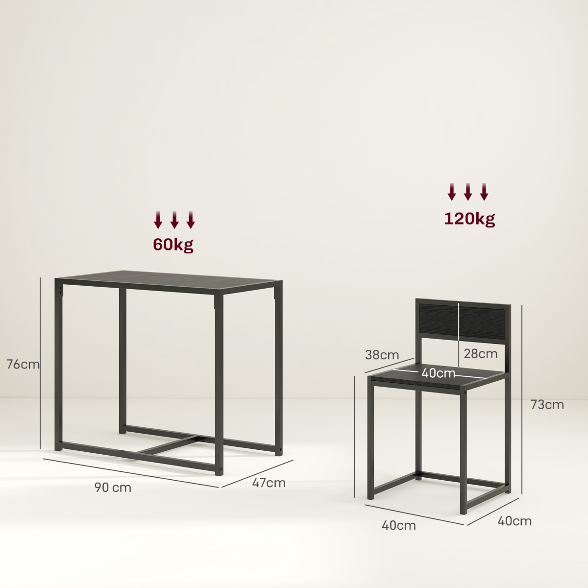 Aurora 3 Piece Dining Table Set with Metal Frame, Black