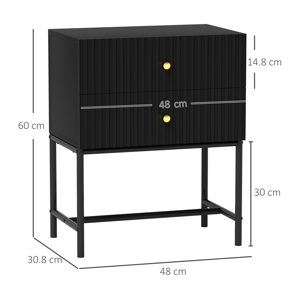 Aurora Modern Bedside Table with 2 Drawers for Bedroom