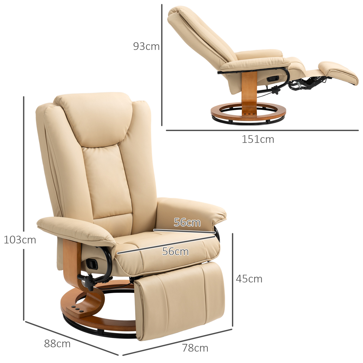 Aurora PU Leather Reclining Armchair with Footrest for Living Room