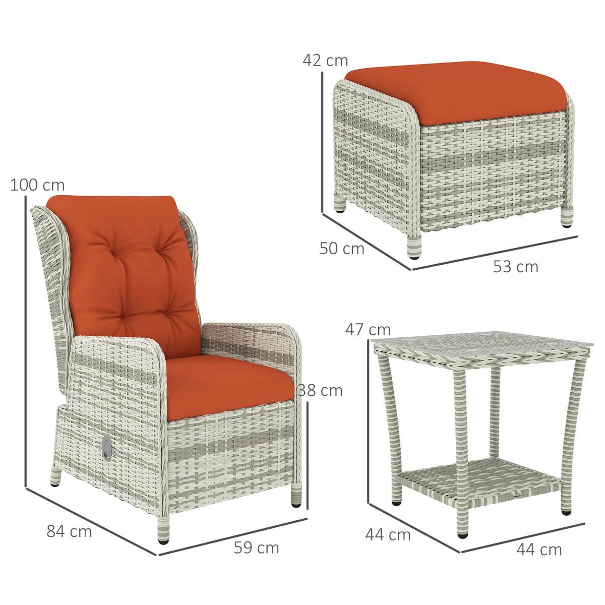 Esterno Recliner Rattan Garden Furniture w/ Two-tier Table, Orange