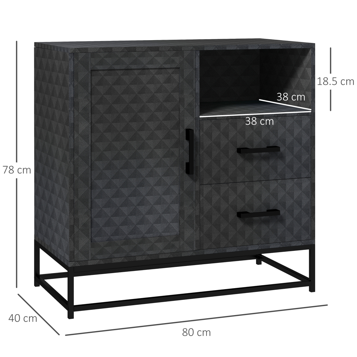 Aurora Cupboard with Adjustable Shelf, Open Compartment, 2 Drawers