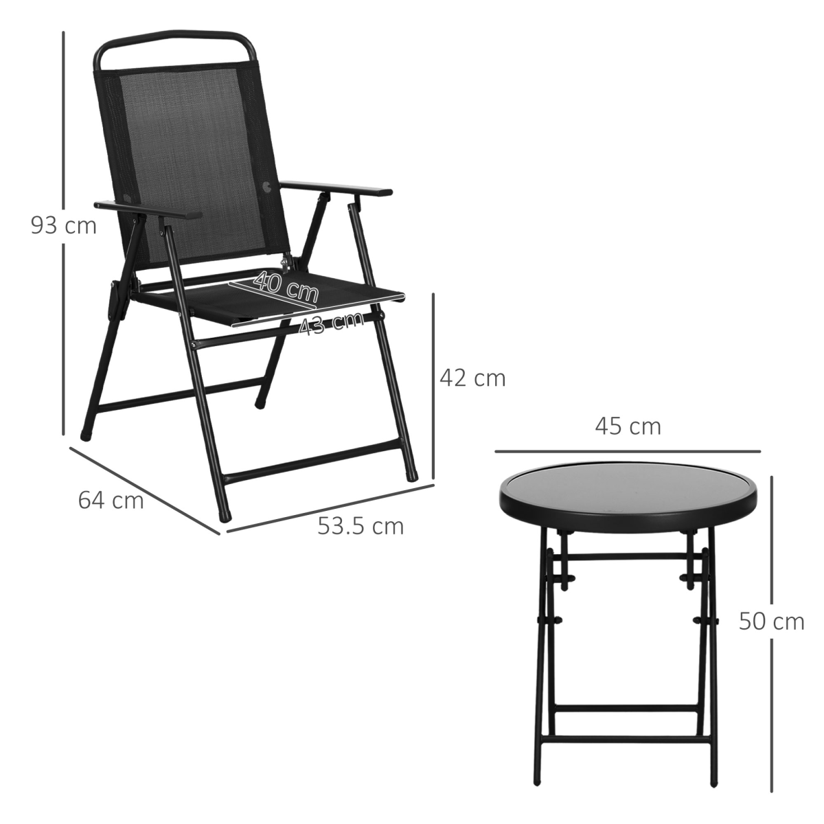 Esterno Bistro Set Folding Chairs & Coffee Table for Balcony