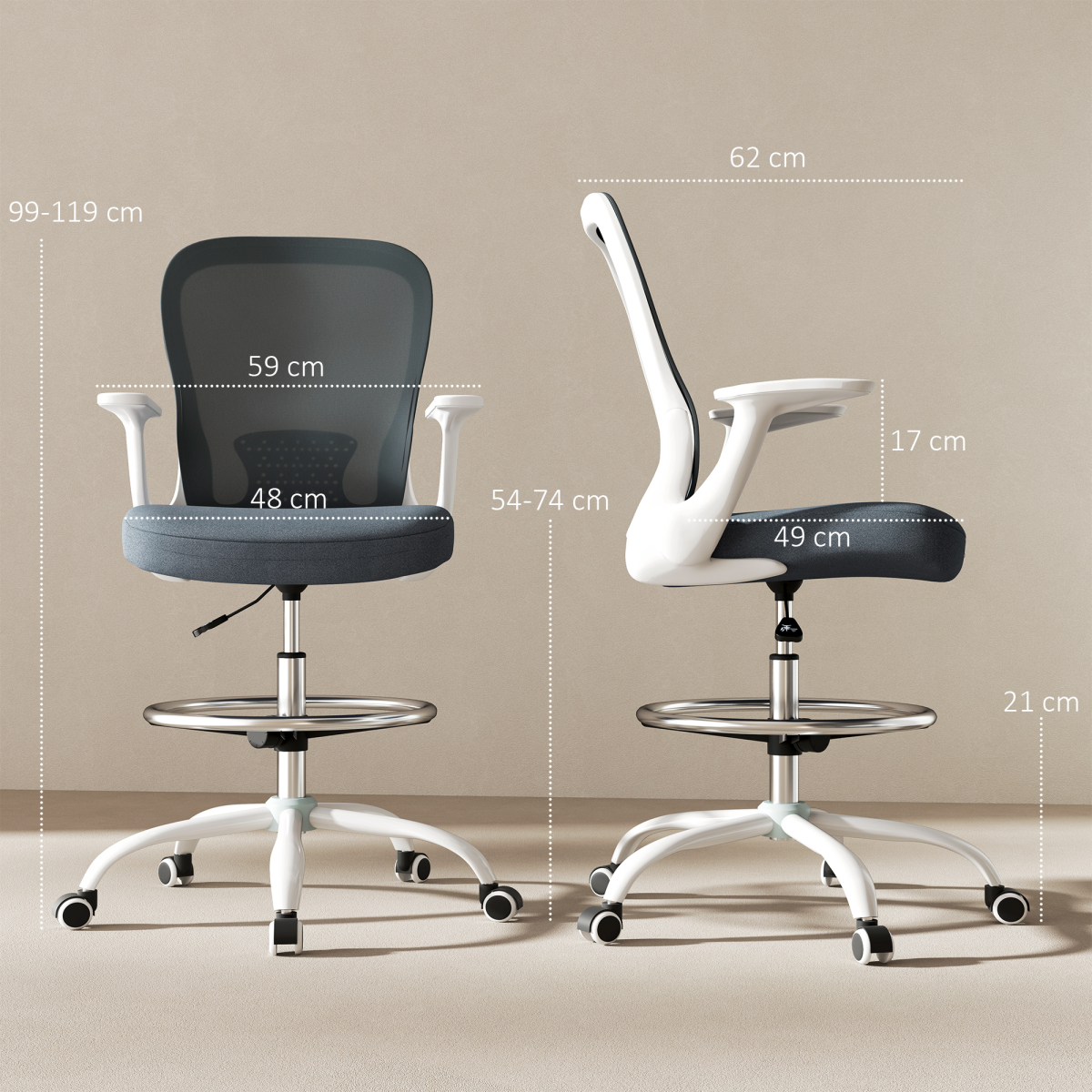 Aurora Mesh Draughtsman Chair, Ergonomic Drafting Chair