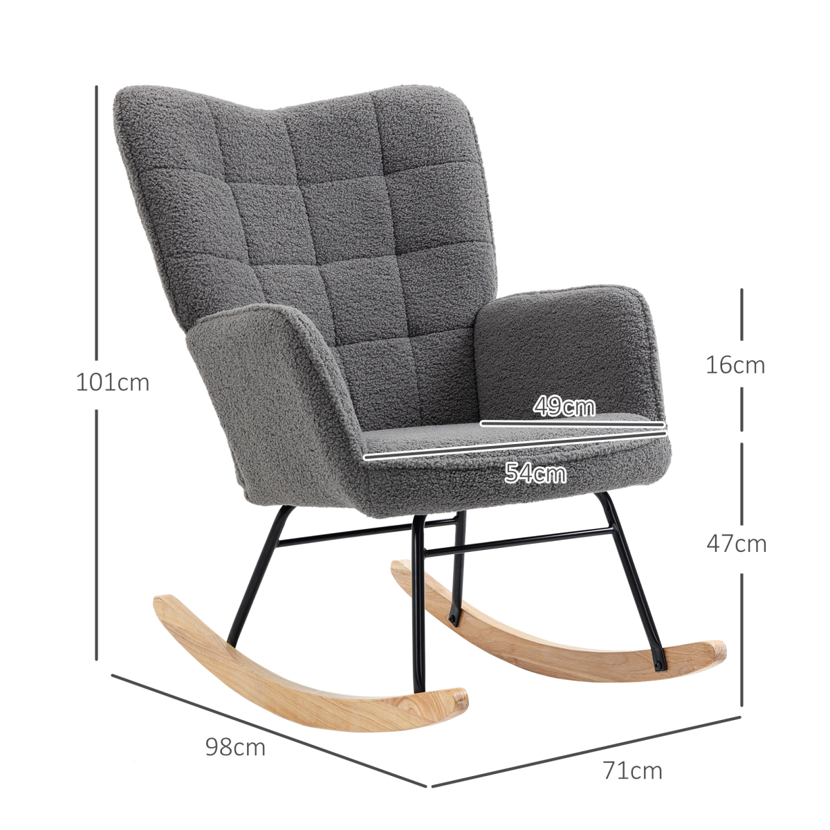 Aurora Wingback Rocking Chair for Nursing w/ Steel Frame