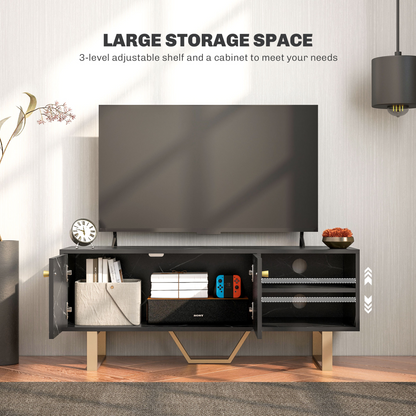 Aurora TV Unit for Living Room, TV Stand, Black Marble