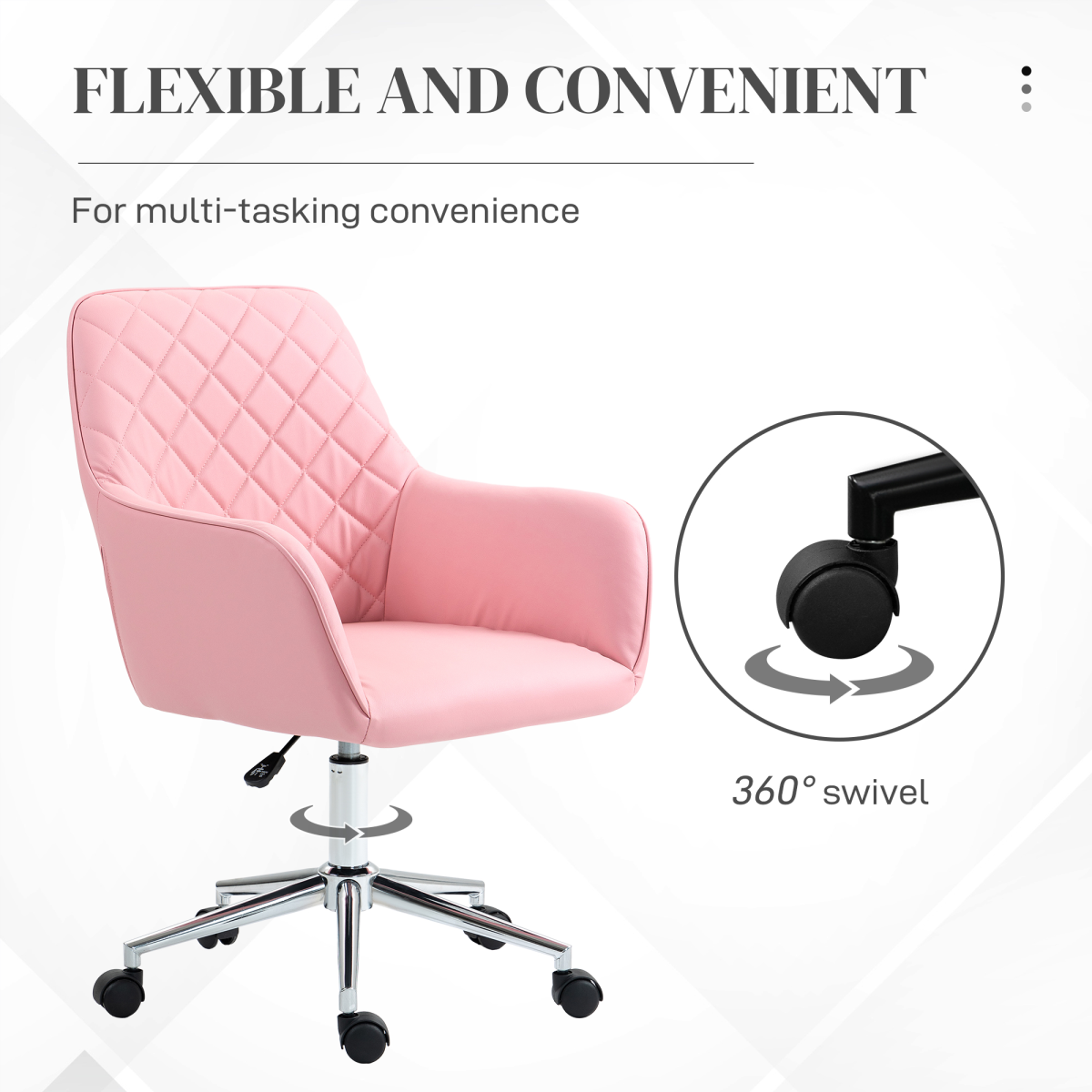 Luna Home Office Chair Leather-Feel Fabric Swivel Chair with Armrests Pink