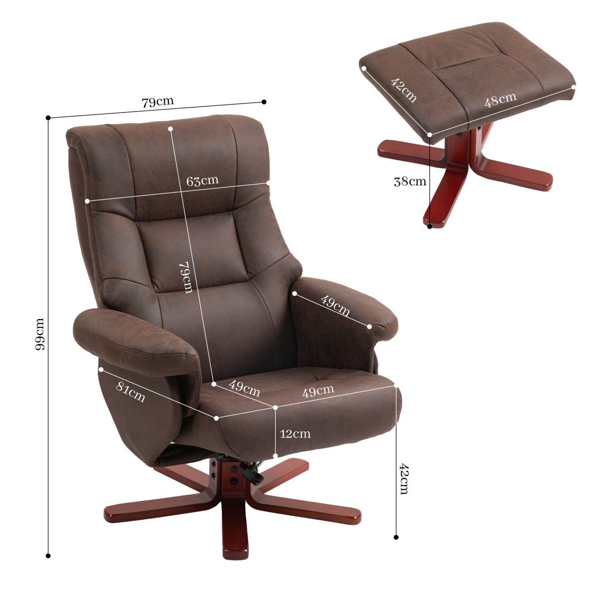 Aurora Recliner Chair with Footstool, Backrest Adjustable, Armchair