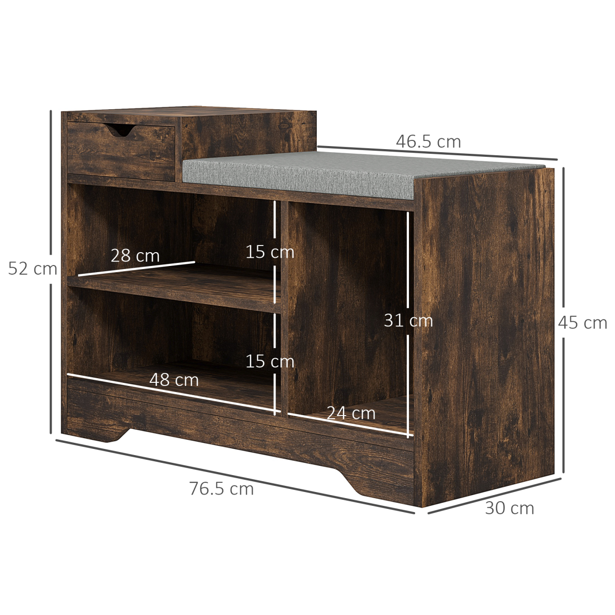 Aurora Upholstered Entryway Shoe Bench with Storage Drawer Distressed