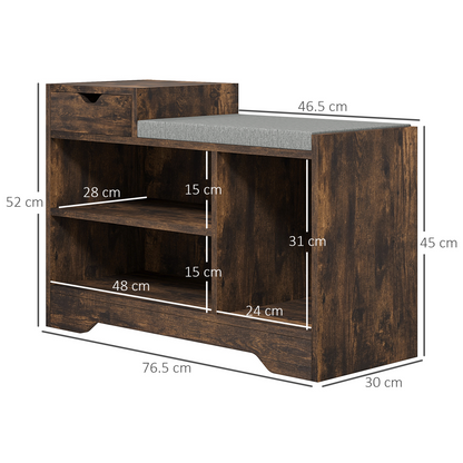 Aurora Upholstered Entryway Shoe Bench with Storage Drawer Distressed