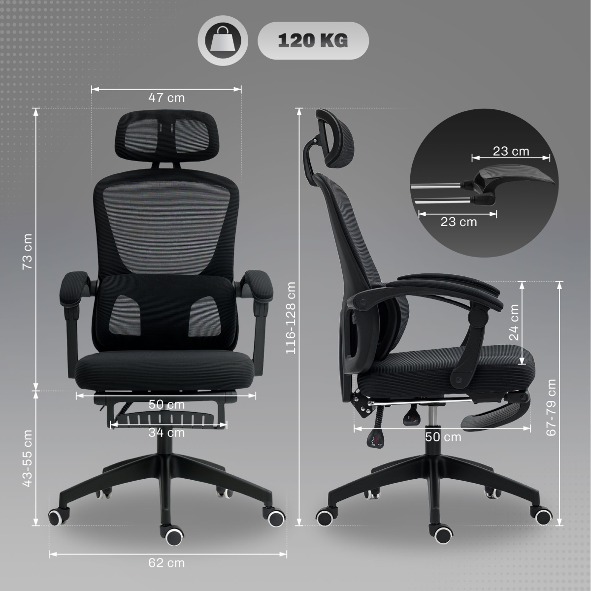 Aurora Mesh Ergonomic Office Chair with Lumbar Support, Headrest