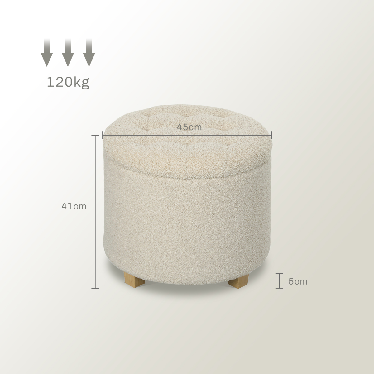 Aurora 45cm Round Ottoman with Storage, Lid, Cashmere Footstool