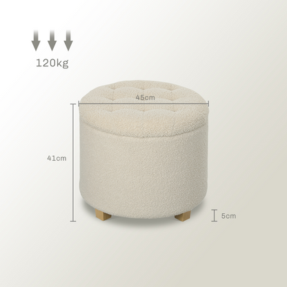 Aurora 45cm Round Ottoman with Storage, Lid, Cashmere Footstool