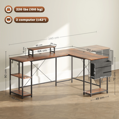Aurora 168cm Reversible L Shaped Desk, 240cm Two Person Desk
