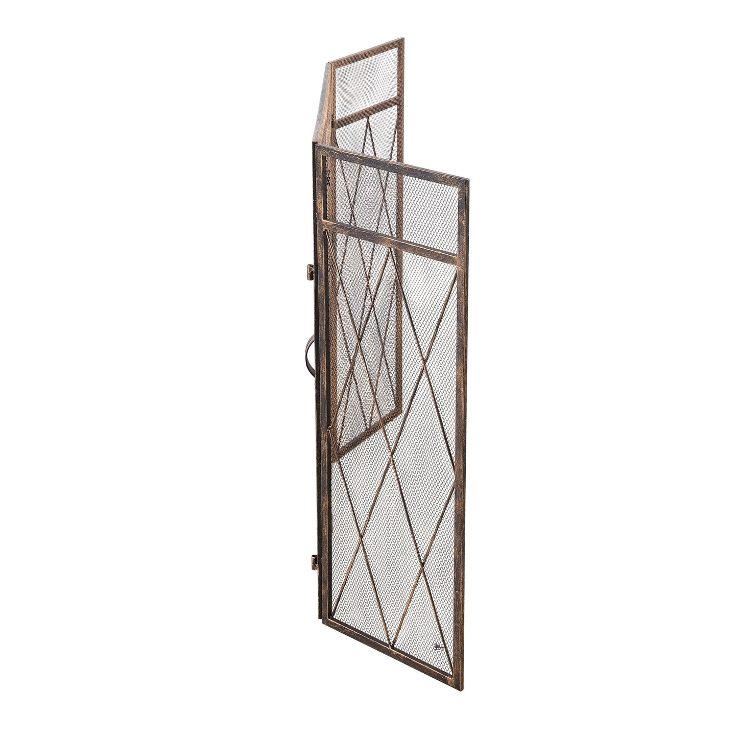 Smallbee Triple-Fold Iron Fireplace Screen Antique Copper Powder-Coated – 127x13x81cm