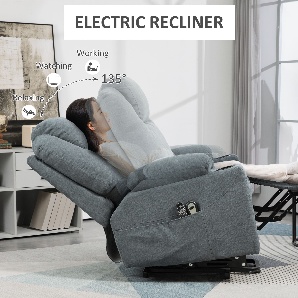 Aurora Lift Chair with Vibration Massage, Heat, Easy Assembly, Grey